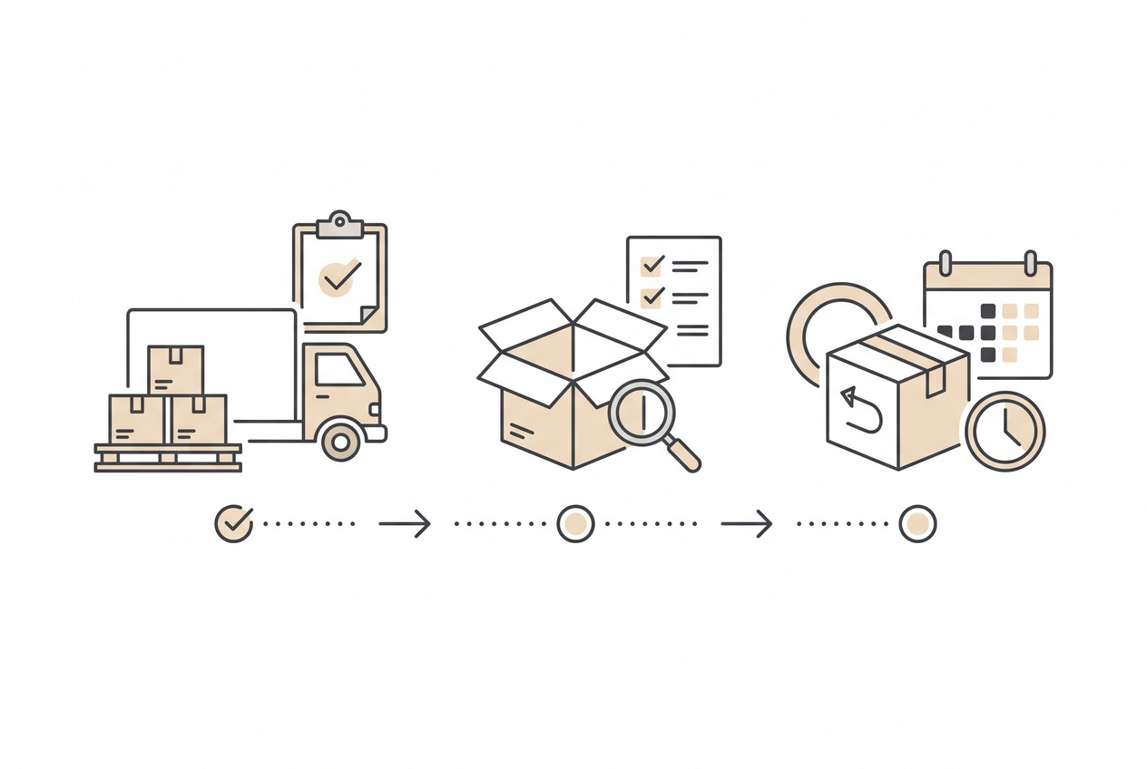 Heavy equipment sale checklist with freight and return markers